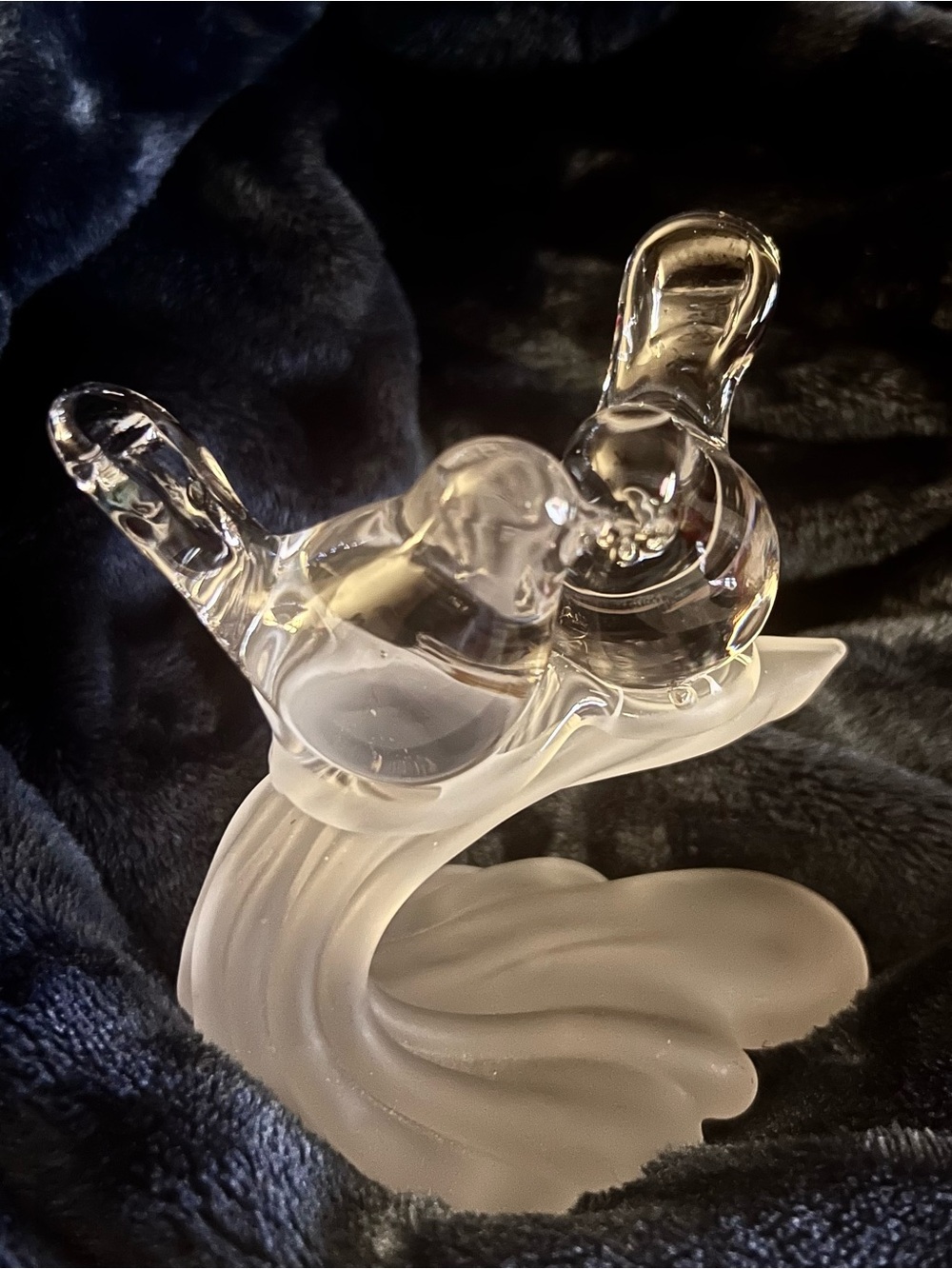 Vintage Crystal Love Bird Figures on frosted base.